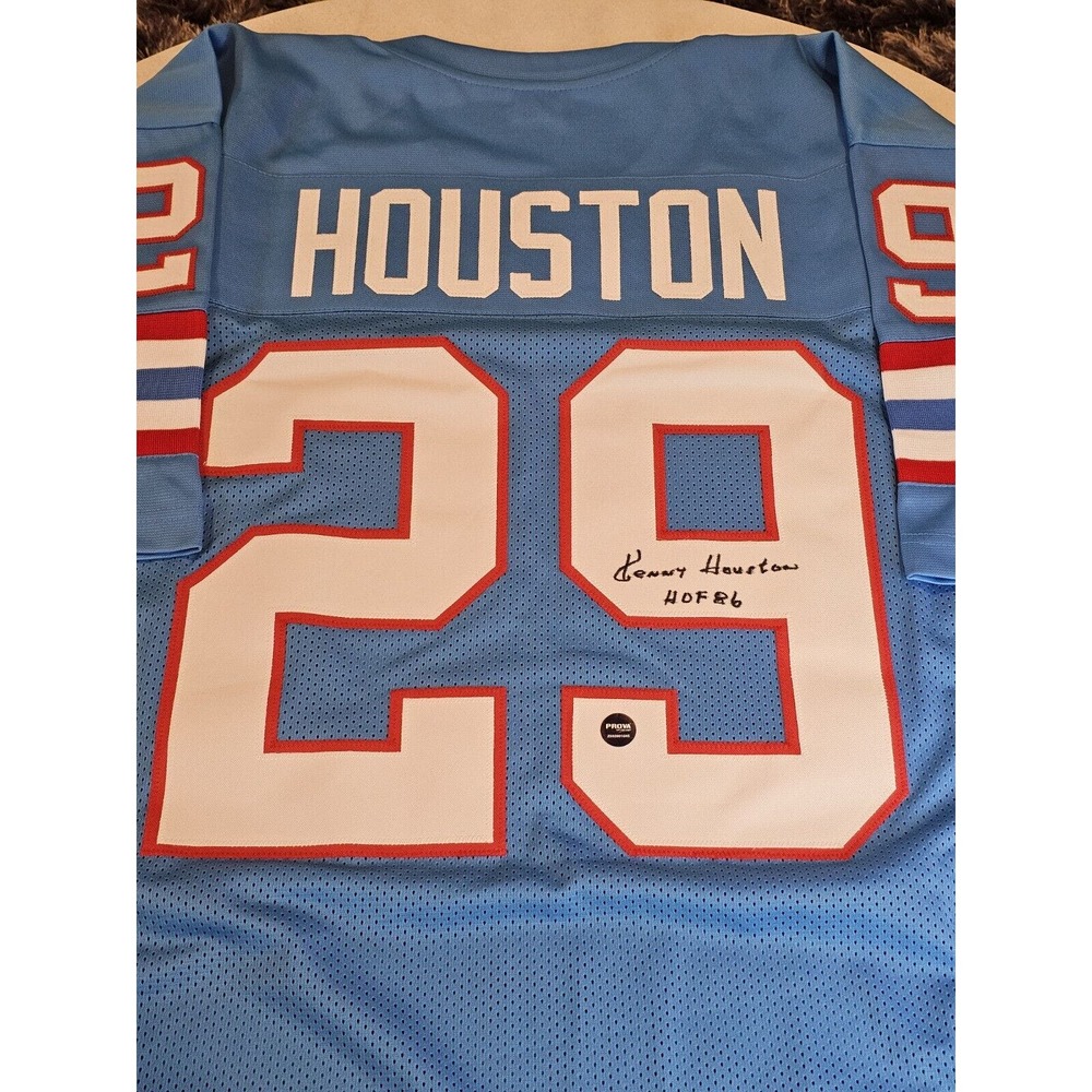 Kenny Houston Autographed/Signed Jersey Hof Blue Jersey Ken